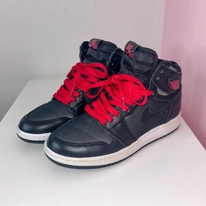 Jordan Retro High Big Kids Sneakers Black and Red.